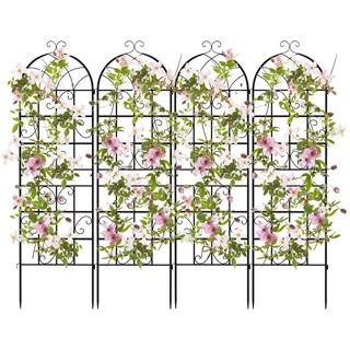COSTWAY Rankgitter Metall 180 cm hoch, 4er Set, dekorativer Gartenzaun, freistehende Rankhilfe, Spalier Garten zum Stecken, Rosenspalier Rankspalier, für Kletterpflanzen Blume Gemüse (Schwarz)