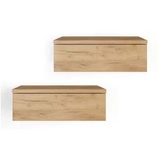 komto Wandregal mit Schublade Honing Eiche - Nachttisch Hängend 2er Set Nachttisch Wandmontage Wandschublade Nachtschrank Hängend | Monaco 46 x 30 x 15 cm