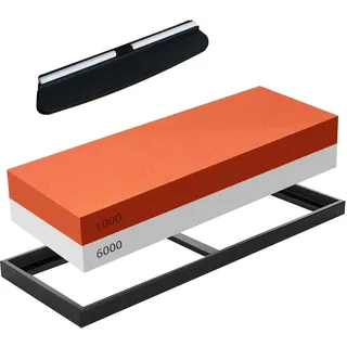 Schleifstein Abziehstein Wetzstein Set,für Professionell 2-in-1 Doppelseitiger Messerschärfer, Körnung 1000/6000 für Küche Messer(mit rutschfestem Silikonhalte)