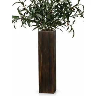 Hanobe Bodenvase Groß Deko Vase: 53cm Hoch Natur Holz für Wohnzimmer | Rustikale dunkelbraun vasen große, eckig, xxl, für pampasgras zweige, für home flur kamin schlafzimmer ecke