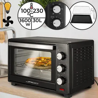 None Jago® Minibackofen mit Umluft, Innenbeleuchtung, Elektrisch, 30L, 5 Kochmodi, 1600W, Timer, 100 °, Doppelglastür, Schwarz - Mini Backofen