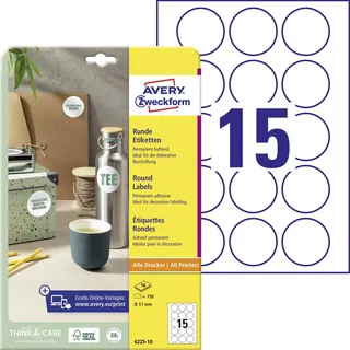 Avery Zweckform Adressetiketten 6225-10 Weiß 51 mm 10 Blatt 150 St.