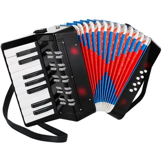 Akkordeon Kinder, Piano Akkordeon 17 Tasten 8 Bässe,Akkordeon Musikinstrument mit Einstellbare Tragerieme, Akkordeon Erwachsene und Kinder ab 3 Jahre,Ziehharmonika Kinder Geschenk für Anfänger,Schwarz