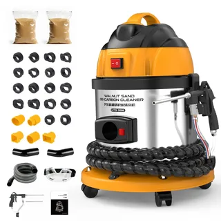 PLAYOCCAR Walnuss Strahlgerät,Walnusssand-De-Carbon-Reiniger Ansaugventilreiniger zur Motordekarbonisierung mit 4,5 lbs Walnußschalenmedium und 23 Stück Adapter,220V HTS558