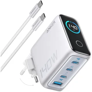 Anker 140W USB C Ladegerät, Laptop Ladegerät, 4-Port Multi-Geräte Schnellladeleistung, Fortschrittliches GaN Netzteil, Touch Control, Kompatibel mit MacBook, iPhone 17/16/15, Samsung, Pixel und mehr