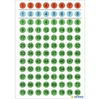 Herma Zahlen-Sticker 1-160, Durchmesser: 8 mm, farbig