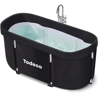 Todeco Faltbare Badewanne, Erwachsene Tragbarer Mobile Badewanne mit Verstärktem Metallbügel 120x55x50cm, Geeignet für kleine Badezimmer, für SPA, Dusche Heißes Bad Eisbad, Schwarz