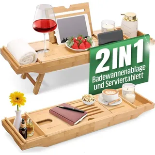 HEIMwert Badewannenablage Badewannentablett Ablage Badewanne - Extragroß mit ausklappbarem Ständer