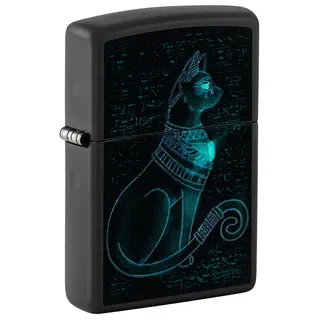 Zippo Sturmfeuerzeug - Spiritual Cat, Black Matte, Black Light - Nachfüllbar - Wiederverwendbar - Windfestes Design - Geschenkbox - Made in USA
