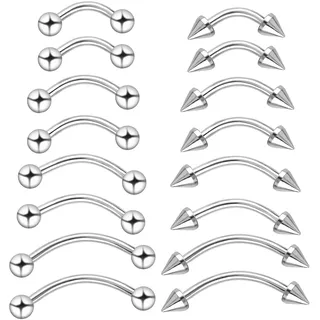 VIDSTW 16 Stück Piercing Set 6/8/10/12mm Augenbrauen Piercing (Silber)