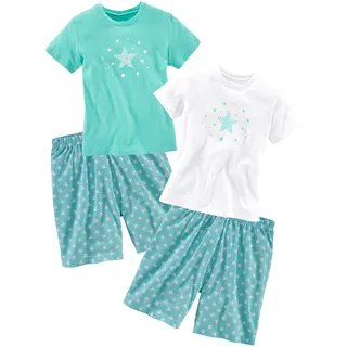PETITE FLEUR Pyjama PETITE FLEUR, Mädchen, Gr. 122/128, grün (mint, weiß), Jersey, Obermaterial: 100% Baumwolle, bedruckt, Basic, lässig geschnitten kurz, Rundhals, abgesteppte Kante, Homewear-Sets Pyjama, mit tollem Sternendruck