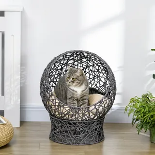 PawHut Katzenkorb, mit Kissen, Katzenhütte aus Polyester-Seil, Katzenbett mit Zylindrischem Sockel,