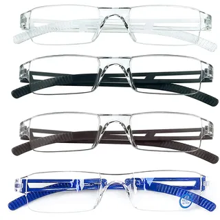 MMOWW 4er Pack randlose Lesebrille für Damen und Herren mit klarer rechteckigem Blaulicht-Blockierbrille +1,0