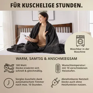 Grafner Grafner® Heizdecke Fleece 180 x 130 cm Grau elektro Wärmedecke WD10853