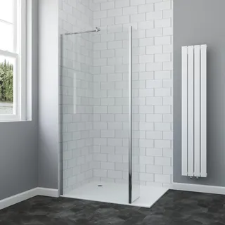 AQUABATOS Walk-in Duschwand Glas 80 x 190 cm mit 30 cm festem Spritzschutz-Glas Duschabtrennung Dusche Duschtrennwand Glastrennwand Glaswand aus 6 mm ESG Klarglas mit Paralleler Stabilisator