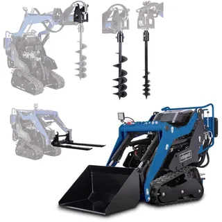 Scheppach Kompaktlader MKL730 - 8,5PS | 200kg Ladekapazität | E-Start | 740mm Spurbreite | Bagger inkl. 80L Schaufel, 2x Erdbohrer, 1x Palettengabel