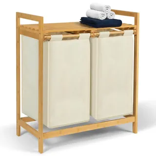 IDMarket Wäschekorb 2 Behälter Bambus Bea Stoff écru