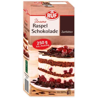 RUF Raspelschokolade Zartbitter, hauchdünne geraspelte Schokolade, Schoko-Raspeln, ideal für Kuchen, Torten & Muffins, glutenfrei & vegan, 1 x 250g