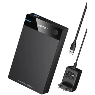 UGREEN USB 3.0 Festplattengehäuse UASP 3,5 Zoll Externes Gehäuse Case für 3.5" SATA SSD und HDD mit USB 3.0 Kabel und 12V 2A Netzteil Werkzeuglos