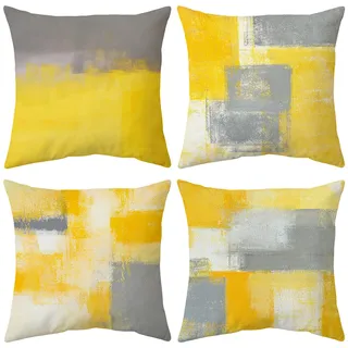 ARNTY Kissenbezug 45x45, Kissenbezüge 4er Set Dekokissen Kissenbezüge Dekoration Outdoor Kissenhülle Dekokissen für Schlafzimmer, Sofa, Stuhl, Bett, Garten (Tie-Dye-Gelb, Velvet)