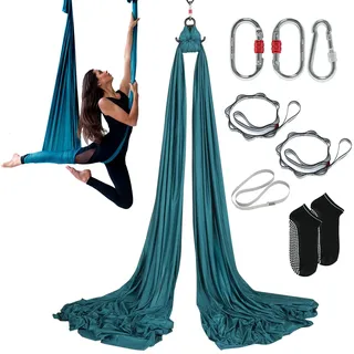 Vevor Aerial Yoga Hängematte Set 5 x 2,8 m, Grün Aerial Yoga Swing Air Fliegen, Yoga-Schaukel Hammock Swing 1000 kg Max. Tragfähigkeit, inkl. Yoga-Socken & Stahlkarabiner, Anti-Gravity-Übungen