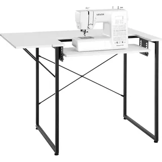Vevor Nähtisch Nähmaschinentisch mit klappbarer Tischplatte & verstellbarer Ablage & Stahlbeinen, Mehrzwecktisch Computertisch für Zuhause Modestudio Kunststudio Bildungseinrichtung, Weiß