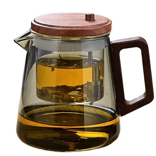 Bkljkf Filterteekanne, Glastheekanne mit Infuser - Glas Teekanne mit Sieb & Holzgriff,Herd blühen Topf Teehersteller Hitzebeständig für Wohnzimmer Arbeitsplatz