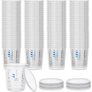 Benbow Profi-Messbecher 100x 385ml mit Deckel mit vielfältiger Skalierung - Becher mit Skala Lackmischbecher Meßbecher Lackbecher