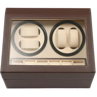 FENGLY Uhrenbeweger, Automatik Uhrenbeweger für 4 Uhren, Watch Winder mit 6 Aufbewahrungsfächern, Flexiblem Uhrenkissen, Uhrenkasten Watchwinder Box für Herren und Damen (Braun, Khaki)