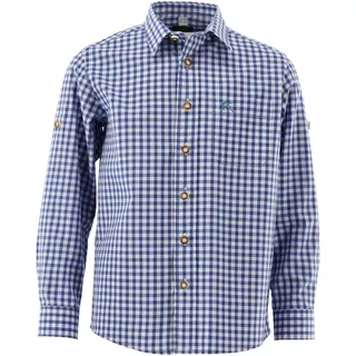 OS Trachten Kinder Hemd Jungen Langarm Trachtenhemd mit Liegekragen Lafoa, Größe:158/164, Farbe:Mittelblau - 158-164