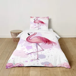 Morbuy Bettwäsche-Set für Kinder Mädchen Jungen, 3D Flamingo Drucken Mikrofaser Kinderbettwäsche Babybettwäsche Bettwäsche Set mit Kissenbezüge und Bettbezug (100x135cm+40x60cm,Tie dye)
