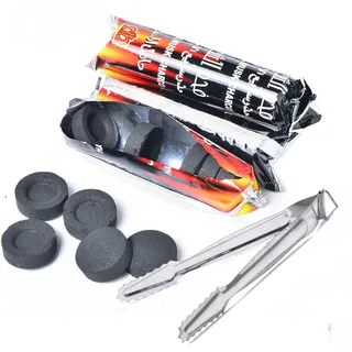 VOVCIG Holzkohletabletten Set Ø 33mm mit Zange Räucherkohle Schnellzünder Rollen 20 Stück (2 Rolle)