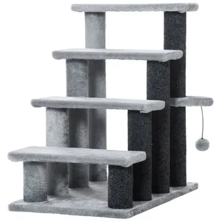 PawHut Kratzbaum Haustiertreppe Katzentreppe 4-stufige Tiertreppe, Plüsch Jute, Grau, 60L x 40B x 64H cm grau