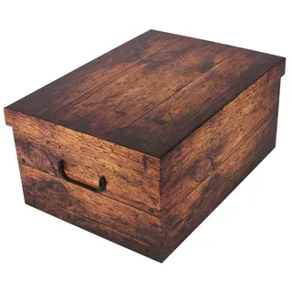Kreher XXL Dekokarton, Aufbewahrungsbox mit Deckel und Griffen. 45 Liter Volumen. Verschiedene Motive (Holz Dunkelbraun)