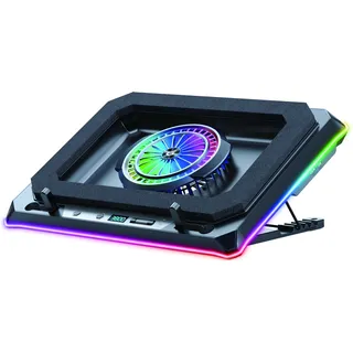 Conceptronic USB-C Laptop-Kühlpad + Handyhalter, 130mm lang, THYIA04B Gaming mit RGB, versiegeltem Schaumdesign und Smartphone-Halter