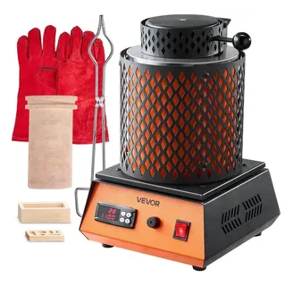 Vevor digitaler Goldschmelzofen Maschine mit 5 kg Keramiktiegel, elektrischer Schmelzofen 1500 W max. 1150 °C, Metallschmelzofen Set für Schmuckherstellung Metallbarren Metallkomponenten Schwarz