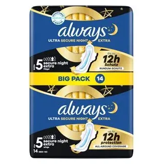 Always Binden Ultra Secure Night Extra mit Flügeln 14 St.