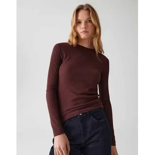 Opus Damen Langarmshirt | SUMELIKA Slim Longsleeve in Rippstruktur Dark Grape, 44