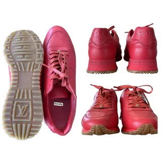 Louis Vuitton x Supreme NY Red Leather Run Away Sneakers Schuhe Shoes Trainers