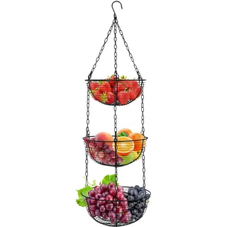Chesnia Obstkorb zum Aufhängen 3 Etagen, Hängender Aufbewahrungskorb zur Obst Aufbewahrung, Hängekorb Küche, Hängekorb Obst, Hängender Obstkorb