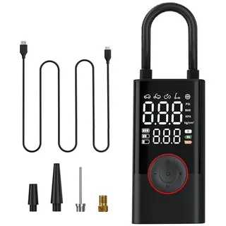 Fine Life Pro Akku-Luftpumpe Tragbare Luftpumpe Elektronisch 150PSI, Schnellaufpumpung Mit LED Lampe Akku Für Alle Reifen Und Sportgeräte schwarz