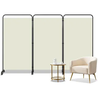 Ollewiellan Paravent Innen auf Rollen, 3-Teilig Trennwand Raumteiler 263x180x30cm,Sichtschutzwand für Büros und Balkon,Trennwand Sichtschutz aus Polyesterfaser,Paravent Bogenform Beige