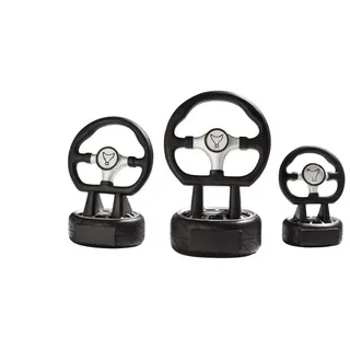 eberin · Motorsport-Pokal, Resinfiguren Motorsport Lenkrad, schwarz Silber, mit Wunschtext und auswählbarem Motiv-Emblem 2,5 cm, wählbar in 3 Größen, oder als 3er-Serie