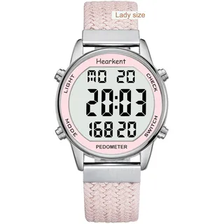 Schrittzähler Uhr für Damen-Einfach Schrittzähler Ohne App und Handy-30M Wasserdichte,Senioren Armbanduhr Sportuhr mit Schritt-/Kalorienzähler/EL-Hintergrundbeleuchtung,Stoppuhr/Countdown(Rosa)