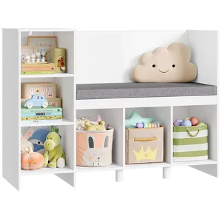 HOMECHO Spielzeugtruhe, Bücherregal Kinder mit Kissen und 6 Ablagefächern Weiß weiß