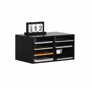 Relaxdays Dokumentenablage Bambus, 8 Fächer, Büro, Home Office, HBT 25x49x31 cm, Schreibtisch Organizer, schwarz