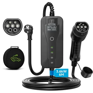 AFYEEV 3.6kW Typ 2 Ladekabel, 6M, Mit Schuko Stecker Für Elektroauto, Einstellbarer Strom 8A/10A/13A/16A, EV Ladegerät Mit Tasche (IEC 62196-2)