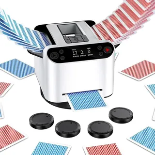 Kartenmischmaschine, 2 in 1 Automatische Kartenmischer und Kartensender, Leise, 12 Spieler, 4 Fernbedienungen für Poker, UNO, Bridge, Blackjack