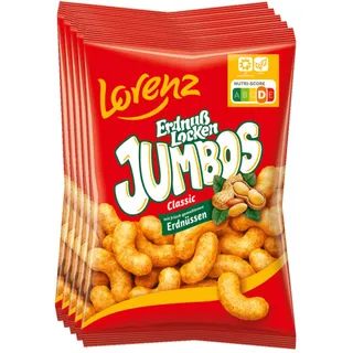Lorenz Erdnuss Locken Jumbos Classic - XXL Erdnussflips - 5 Tüten je 150g