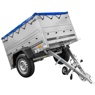 Pkw Anhänger Neu Garden Trailer 150 Kipp mit zusätzlichen Bordwänden, Stützrad und Blauer Flachplane